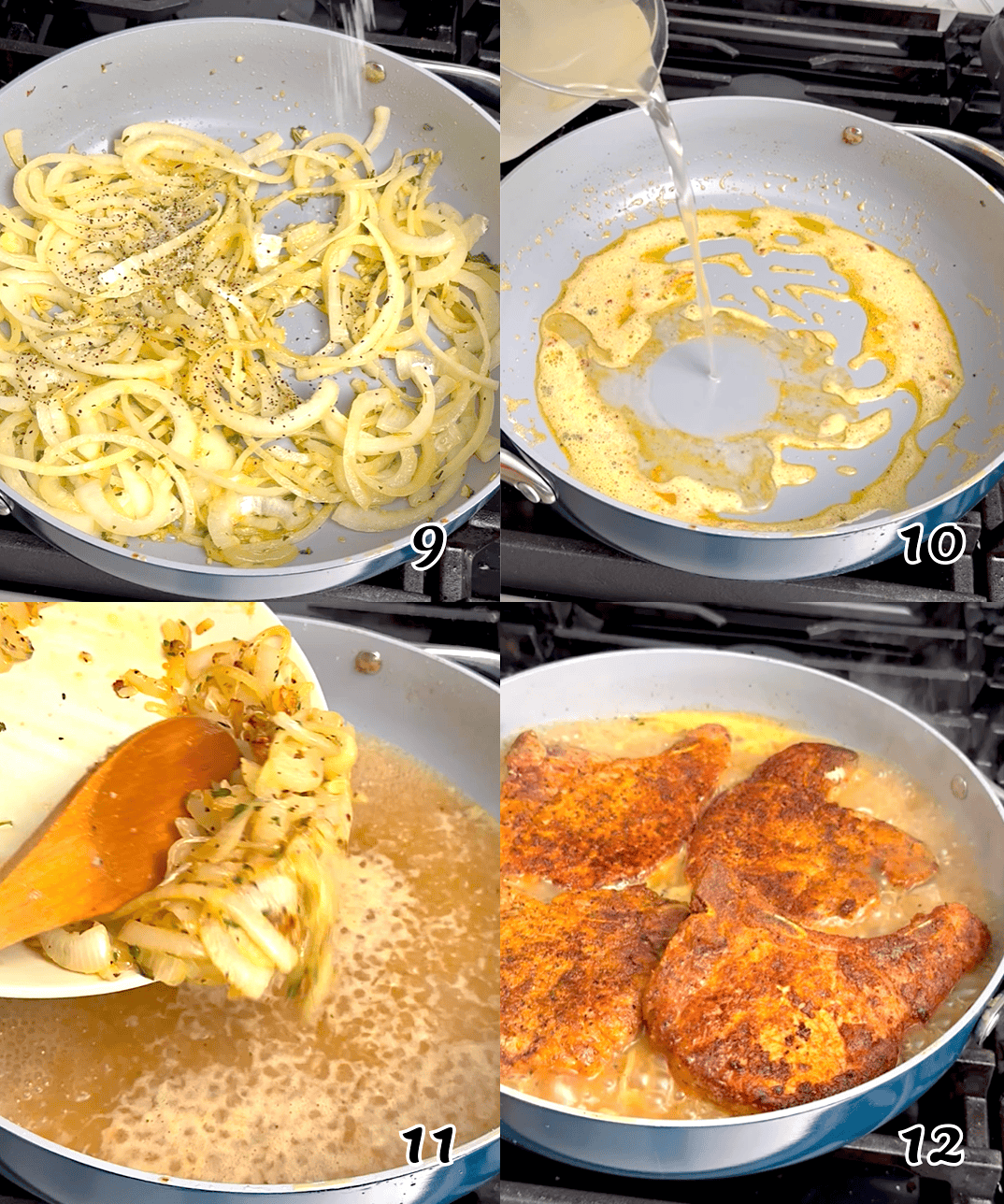 Finish the gravy, add the meat, cover, and simmer until tender.