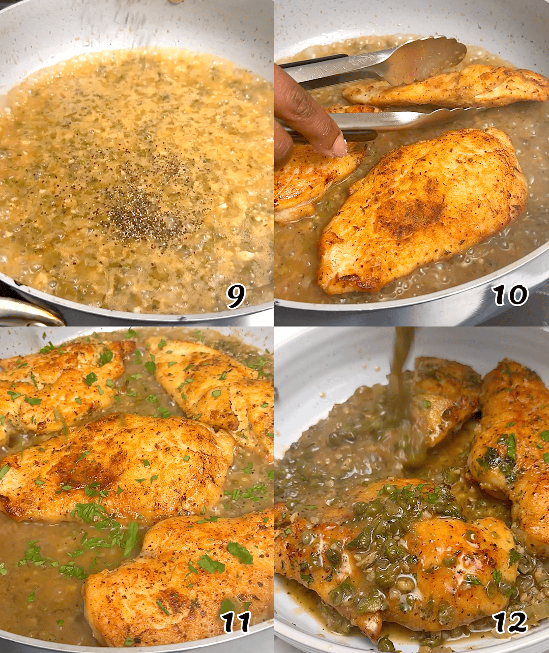 Make the sauce, assemble the dish, and garnish with fresh parsley.