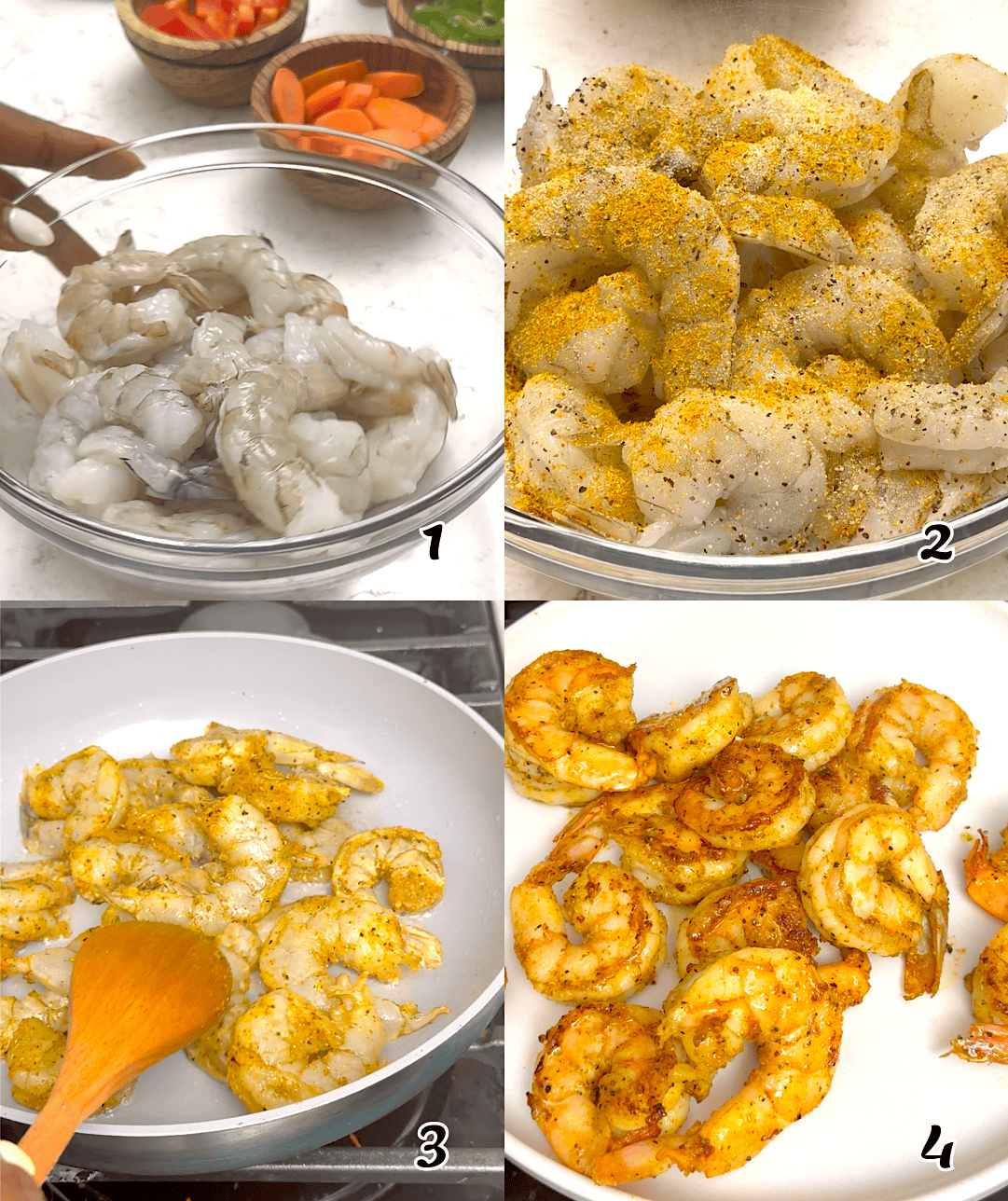 Season and saute the shrimp, then set them aside.