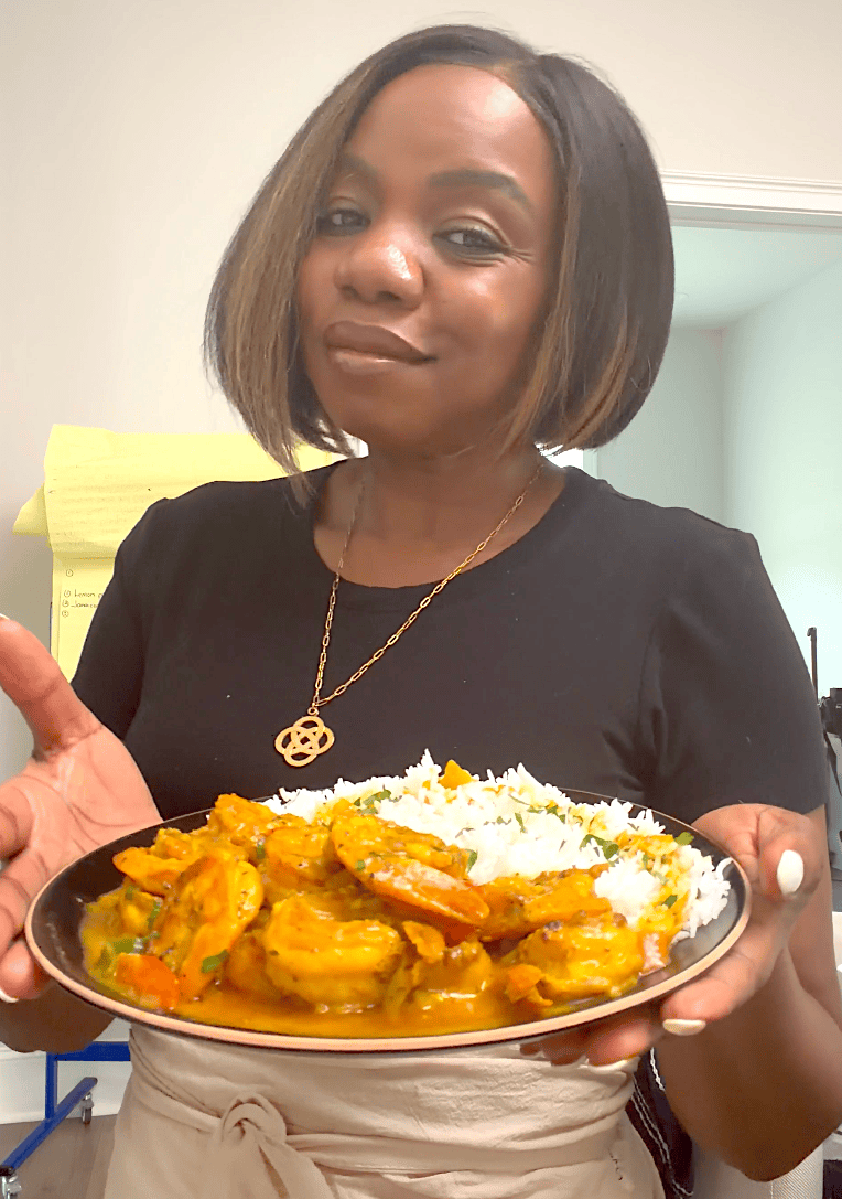 Imma proudly serving up shrimp in a Jamaican curry sauce.