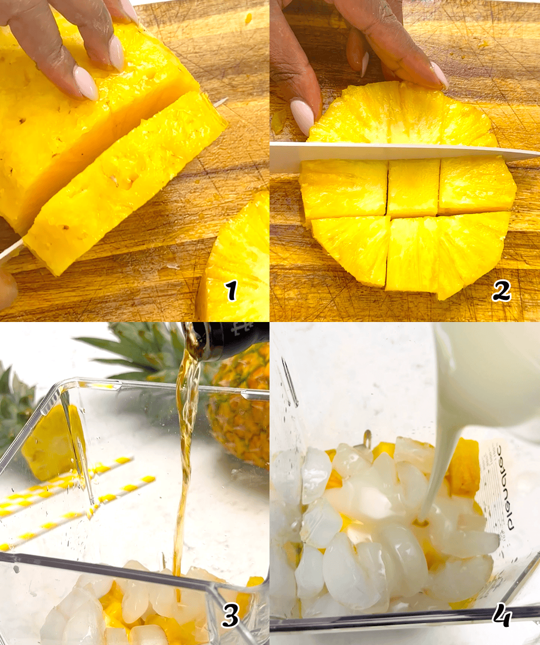 Peel and chop the pineapple, and add the rest of the ingredients, including the rum.