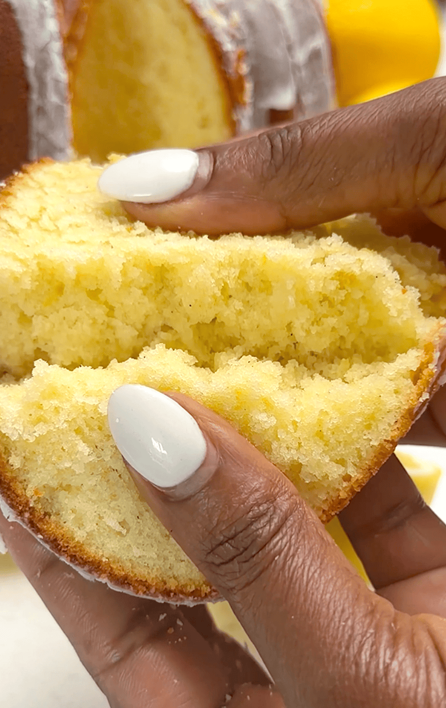 Breaking into a moist and decadent slice of pound cake with a refreshing lemon twist.