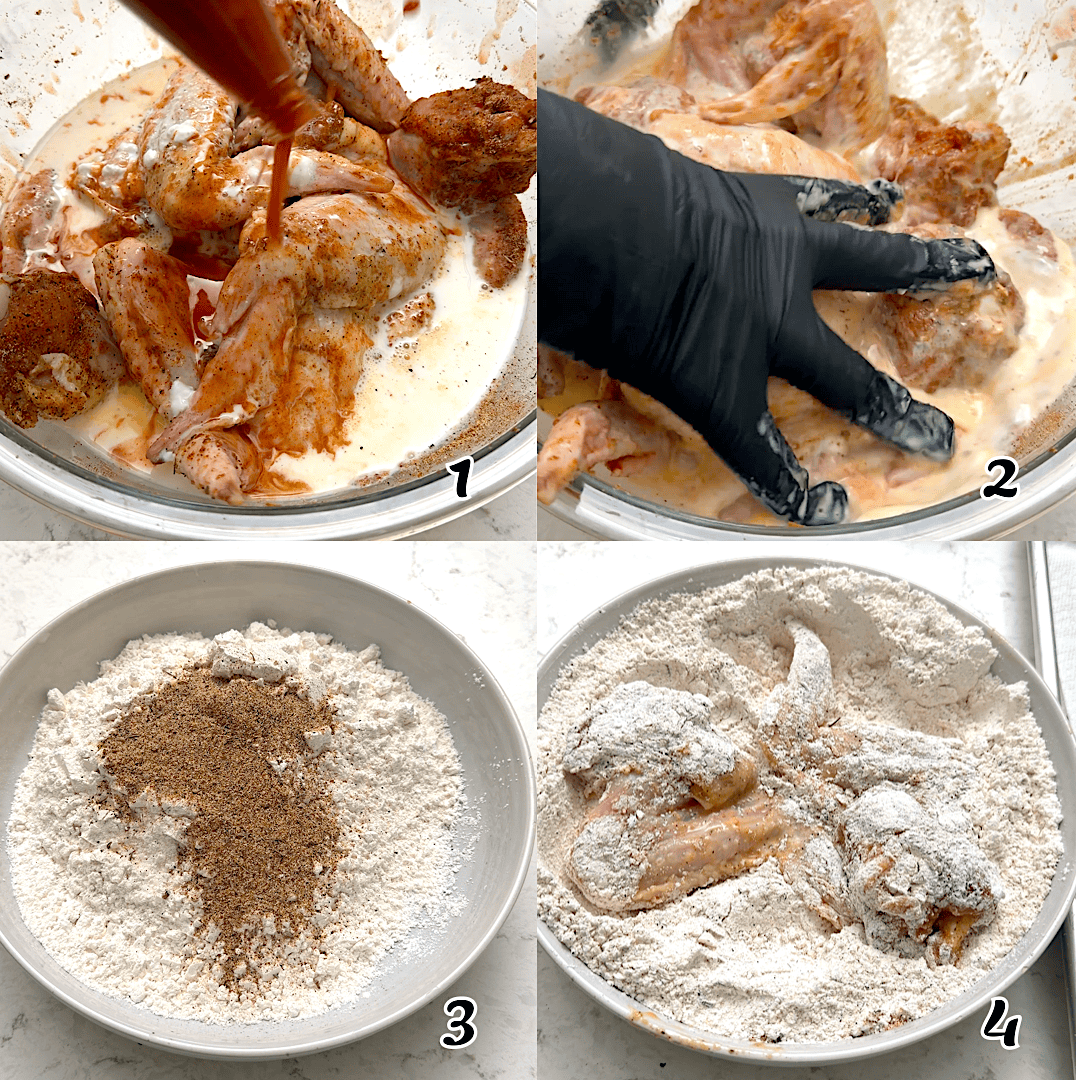 Marinate and bread the wings.