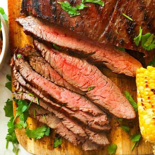 Flank steak, marinated and smoked for tender, juicy perfection.