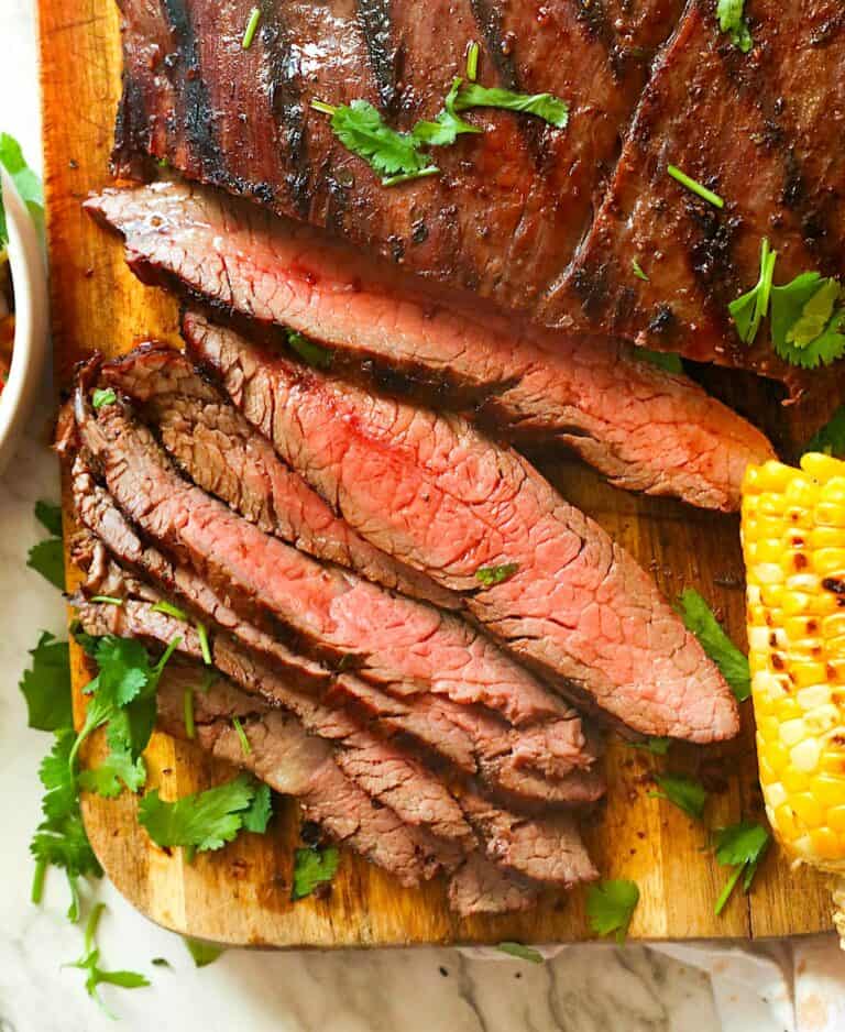 Flank steak, marinated and smoked for tender, juicy perfection.