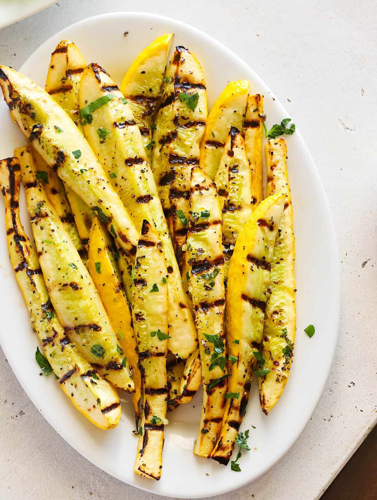 Yellow squash wedges fresh off the grill and ready to enjoy.