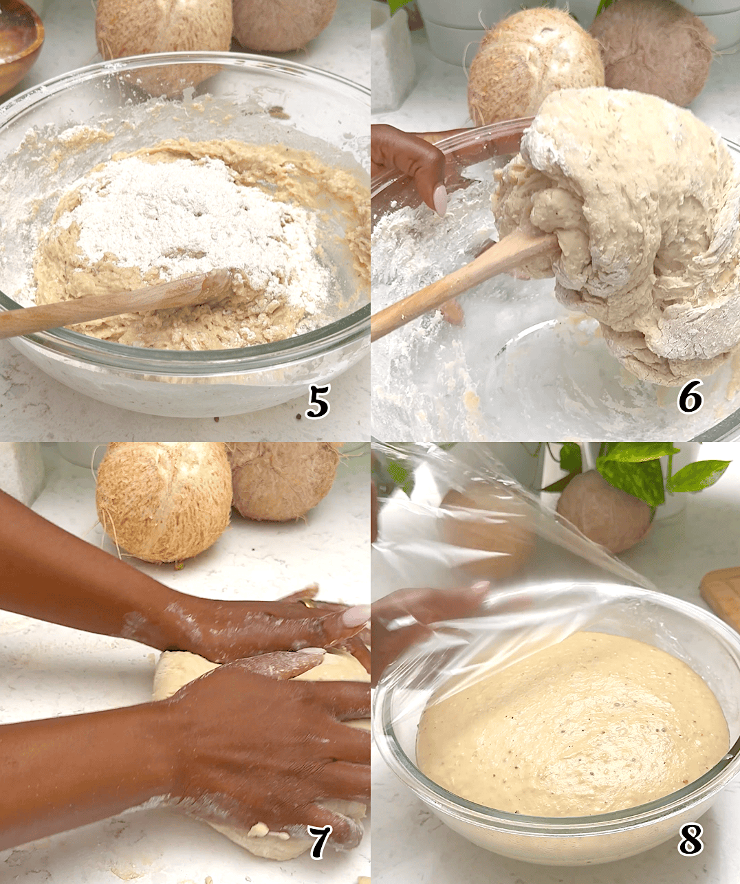 Add the rest of the flour, knead, and let it rise.