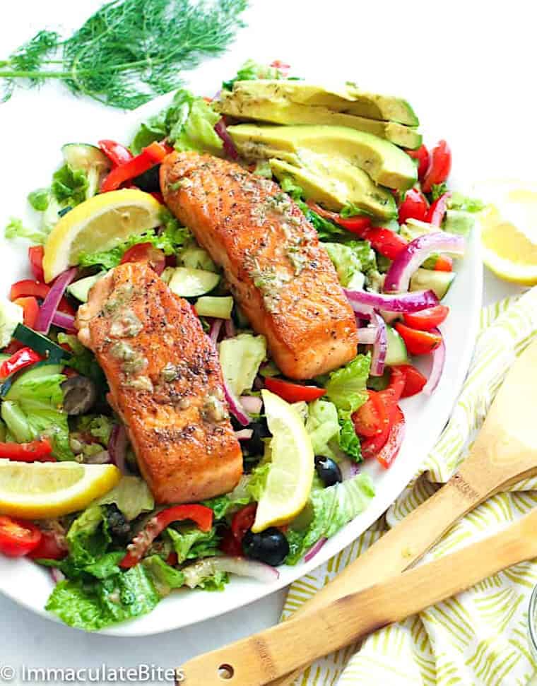 A healthy, hearty salmon salad for a refreshing summer meal.