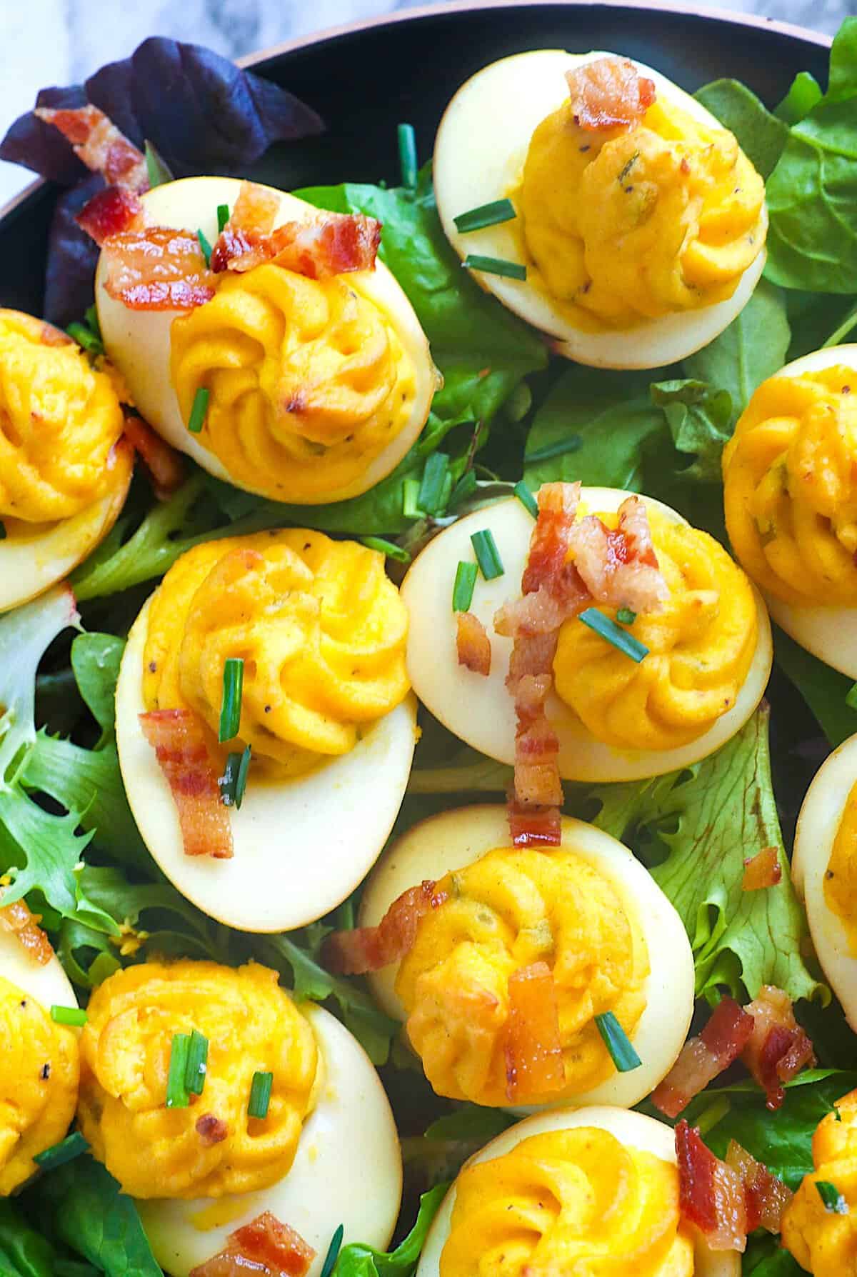 The classic soul food deviled eggs finished off in the smoker.