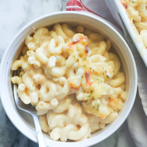Diving into a bowl of steaming hot smoked Gouda mac and cheese.