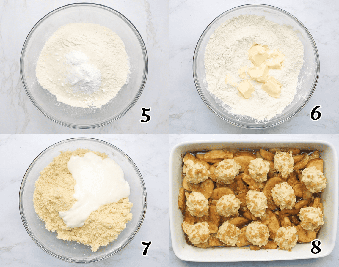 Make the drop biscuit topping, assemble, and bake.