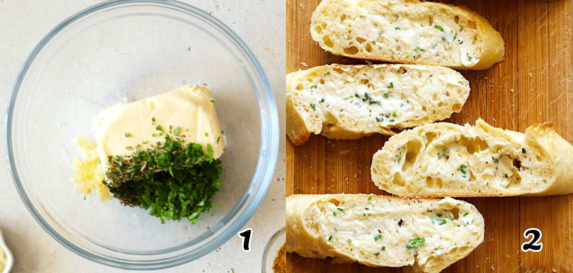 Make the herbed butter, slather the slices, and toast them on the grill.