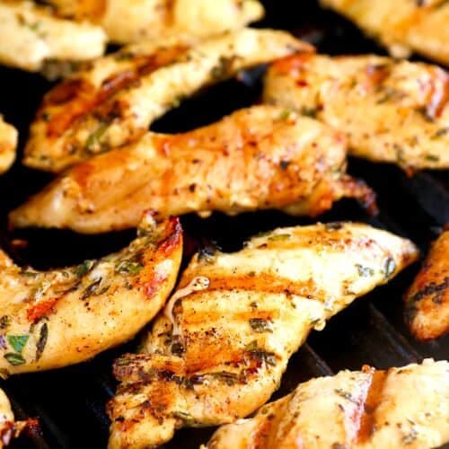 Chicken tenders still on the grill, but ready to enjoy.