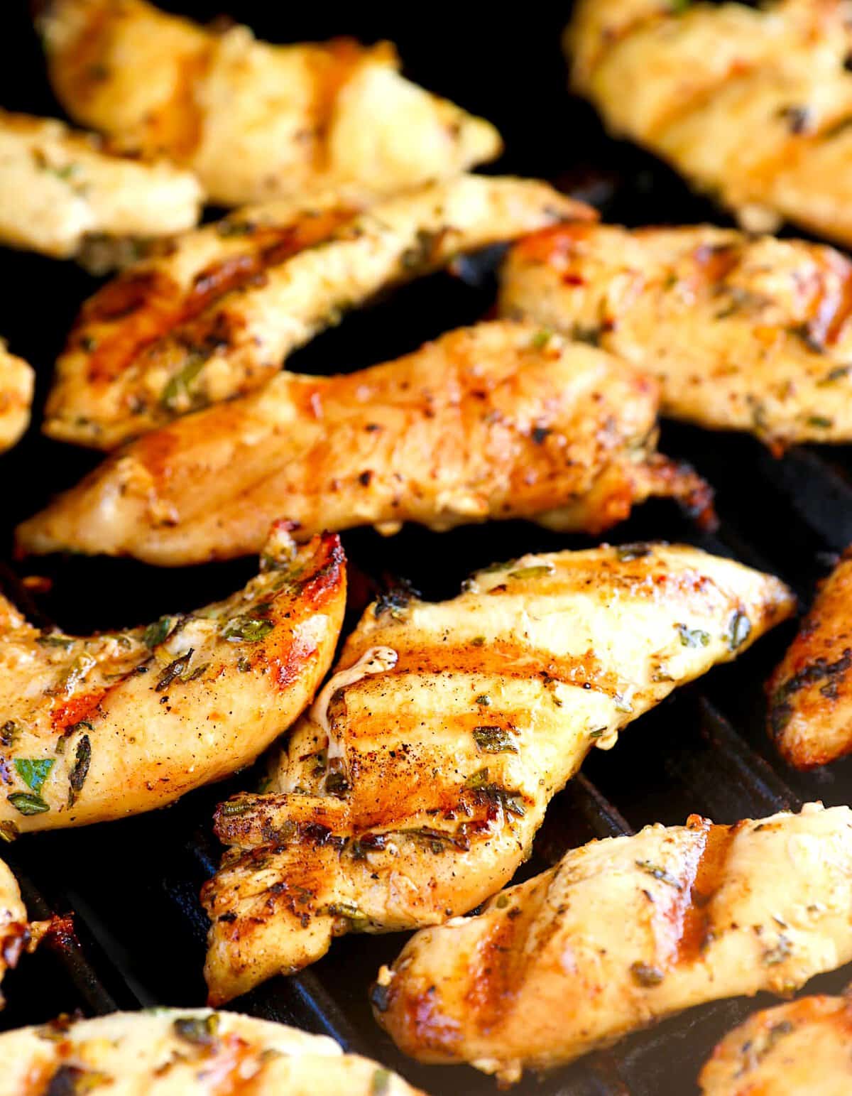 Chicken tenders still on the grill, but ready to enjoy.
