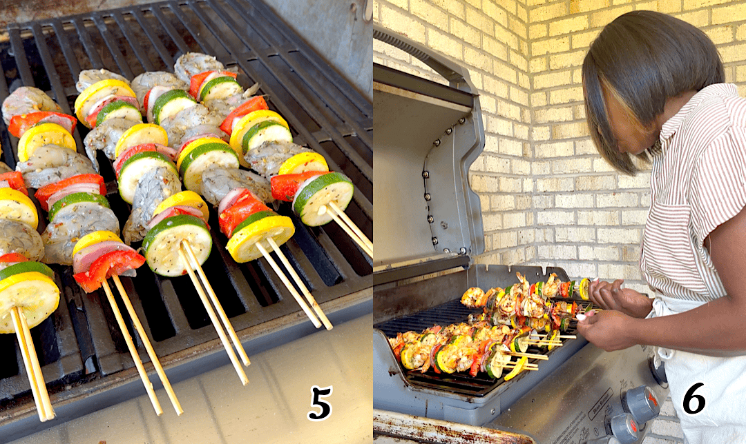 Thread the skewers, and put them on the grill.
