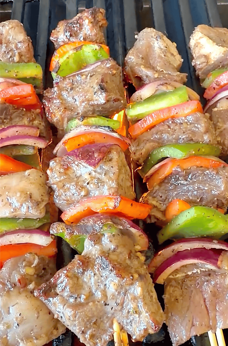 Grilling steak kabobs loaded with healthy vegetables and seasoned with an amazing marinade.