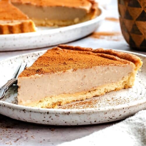 A tempting slice of milk tart (melktert) for a South African dessert.