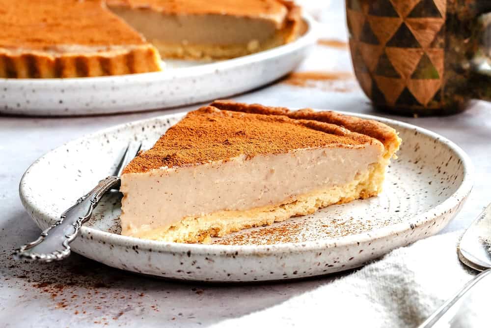 A tempting slice of milk tart (melktert) for a South African dessert.
