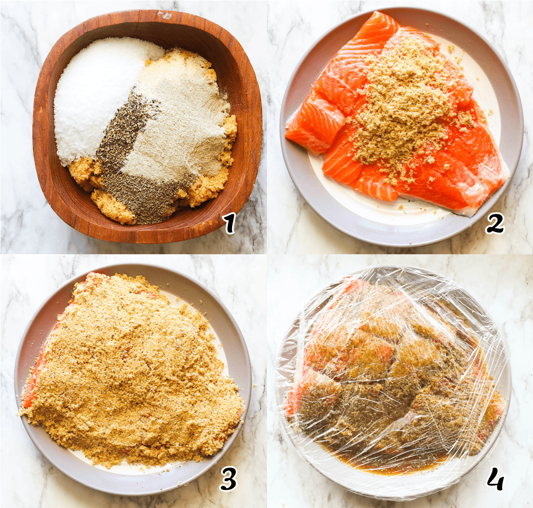 Make the dry brine and brine the fish filets.