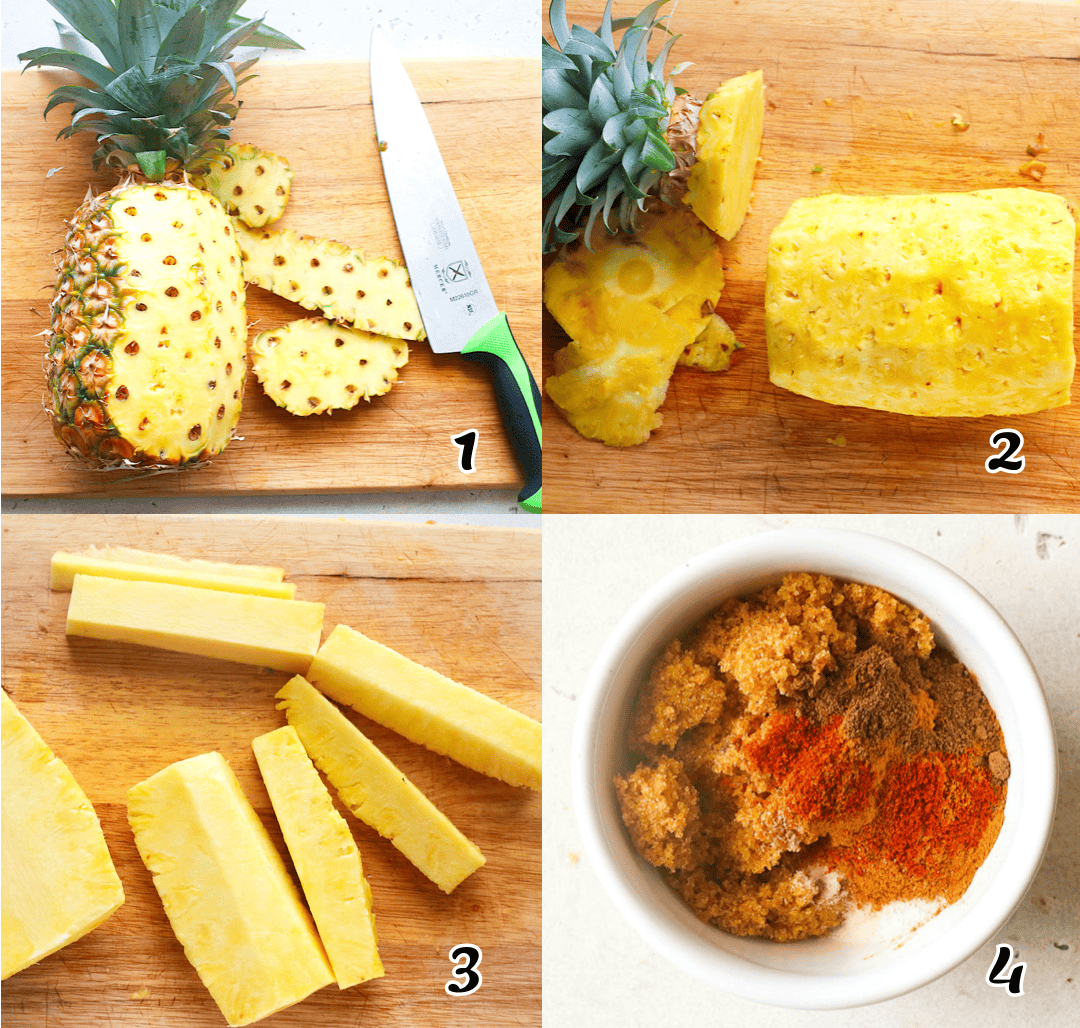Peel the fruit, slice it into wedges, and make the cinnamon sugar rub.