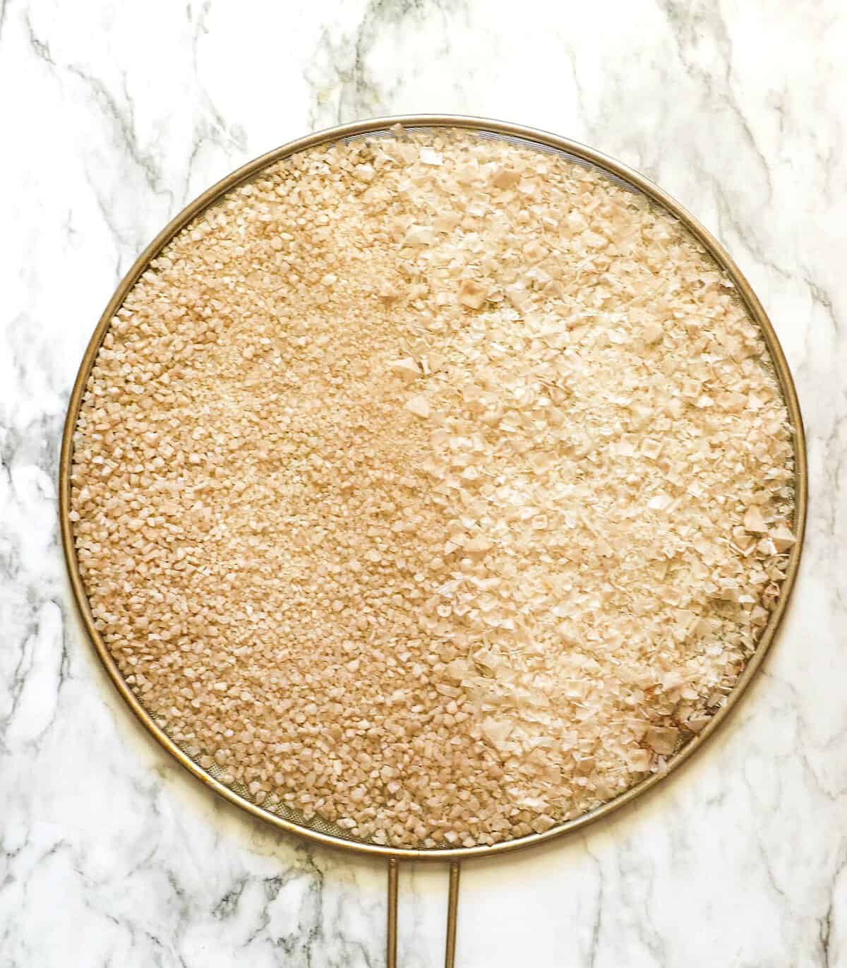 Freshly smoked salt waiting to be stored.