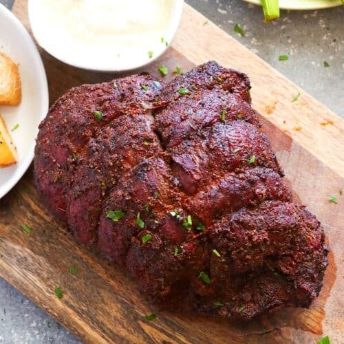 A sirloin roast resting after being smoked.