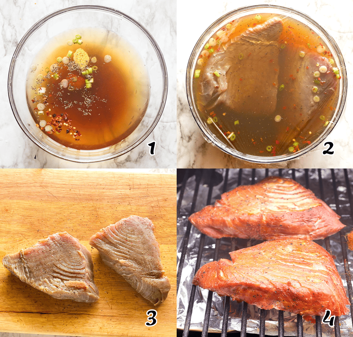 Make the brine, brine the tuna, dry and season it, then smoke it.