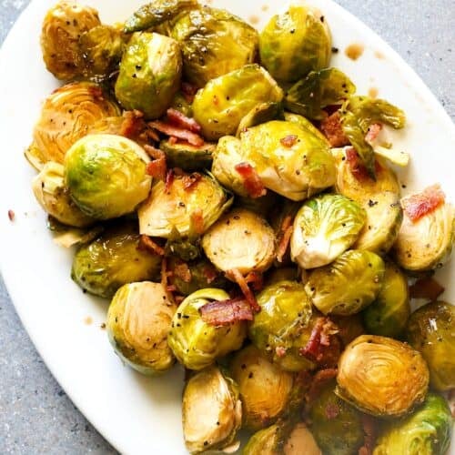 Serving up a platter loaded with beautifully smoked Brussels sprouts for a super food side.