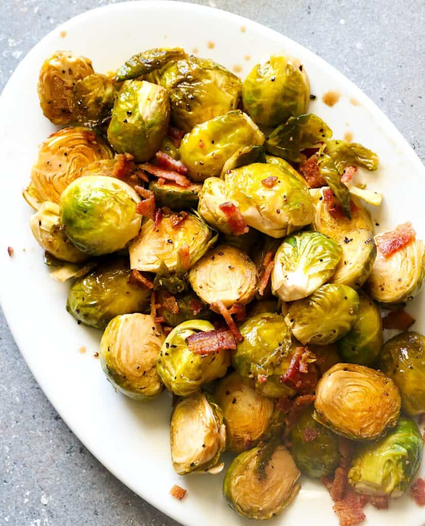 Serving up a platter loaded with beautifully smoked Brussels sprouts for a super food side.