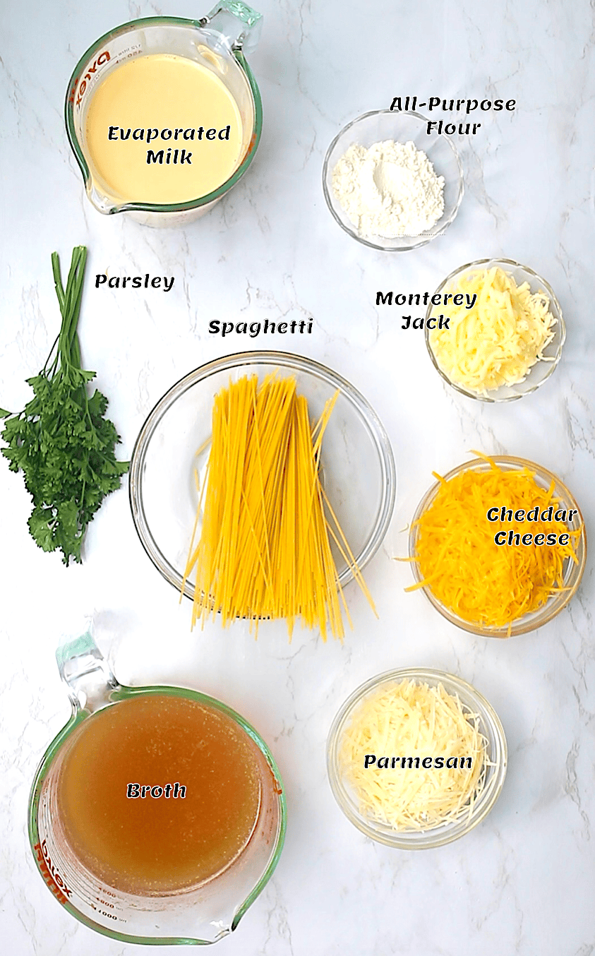 The sauce and pasta ingredient list.