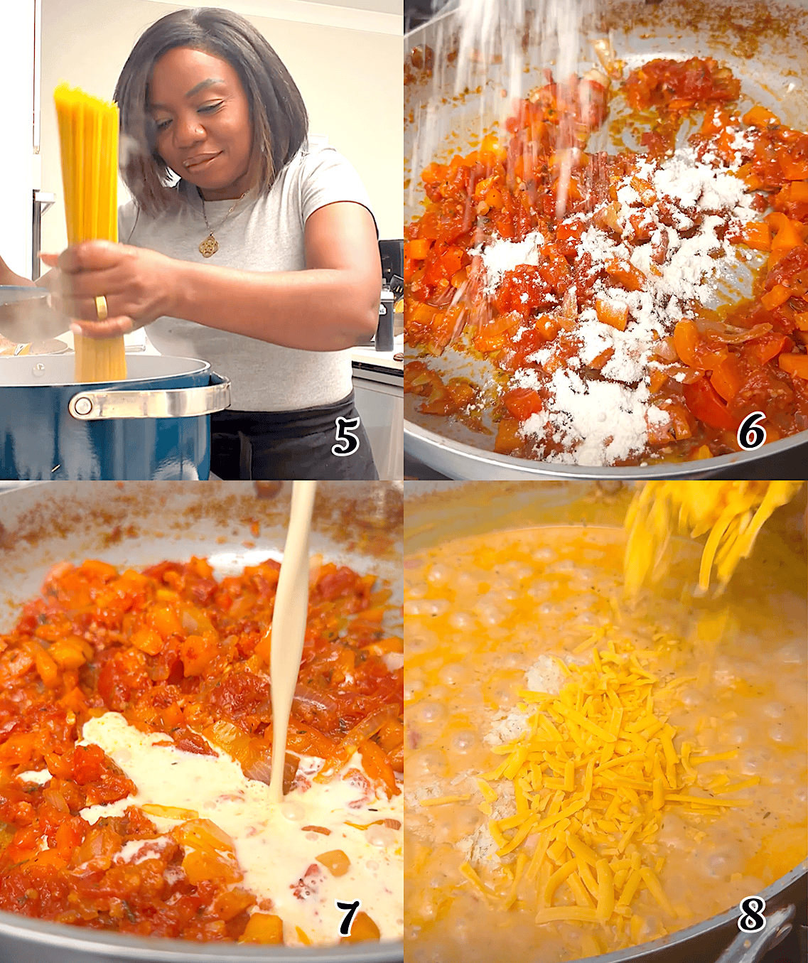 Cook the noodles and finish the sauce.