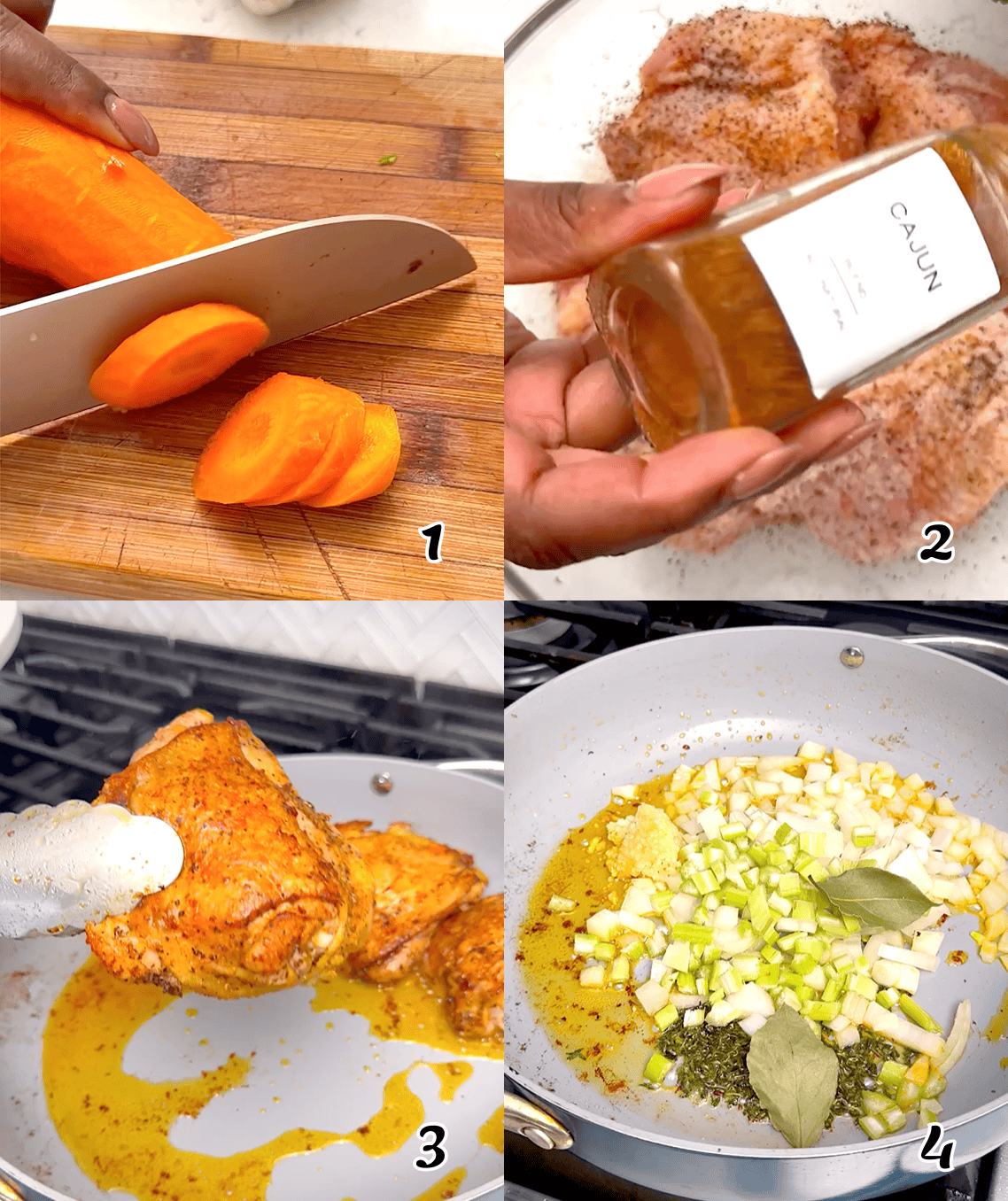 Prep the vegetables, season the meat, sear it, and sauté the aromatics.