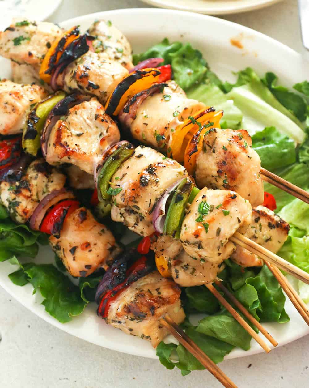 Incredibly savory and tasty grilled chicken kabobs with Mediterranean vibes.