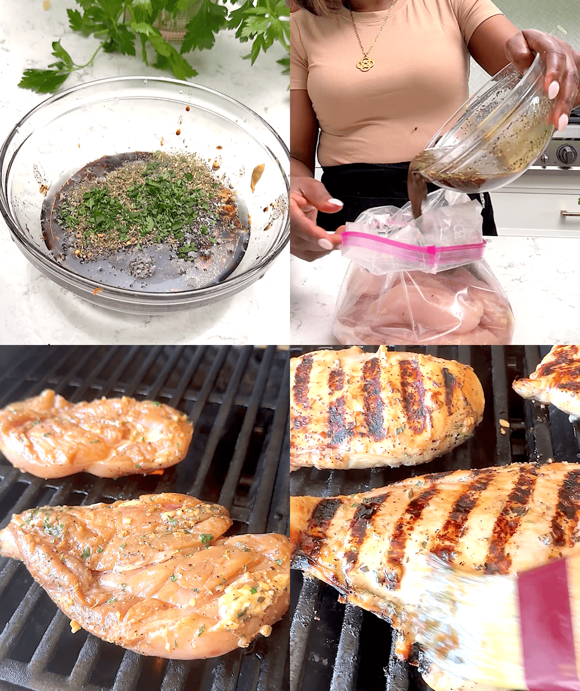 Make the marinade, add the meat, then put it on the grill.