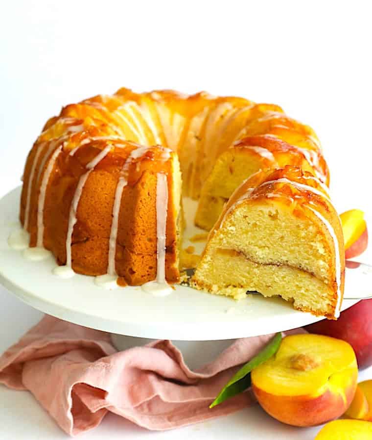 Slicing into a peachy pound cake for a happy family.