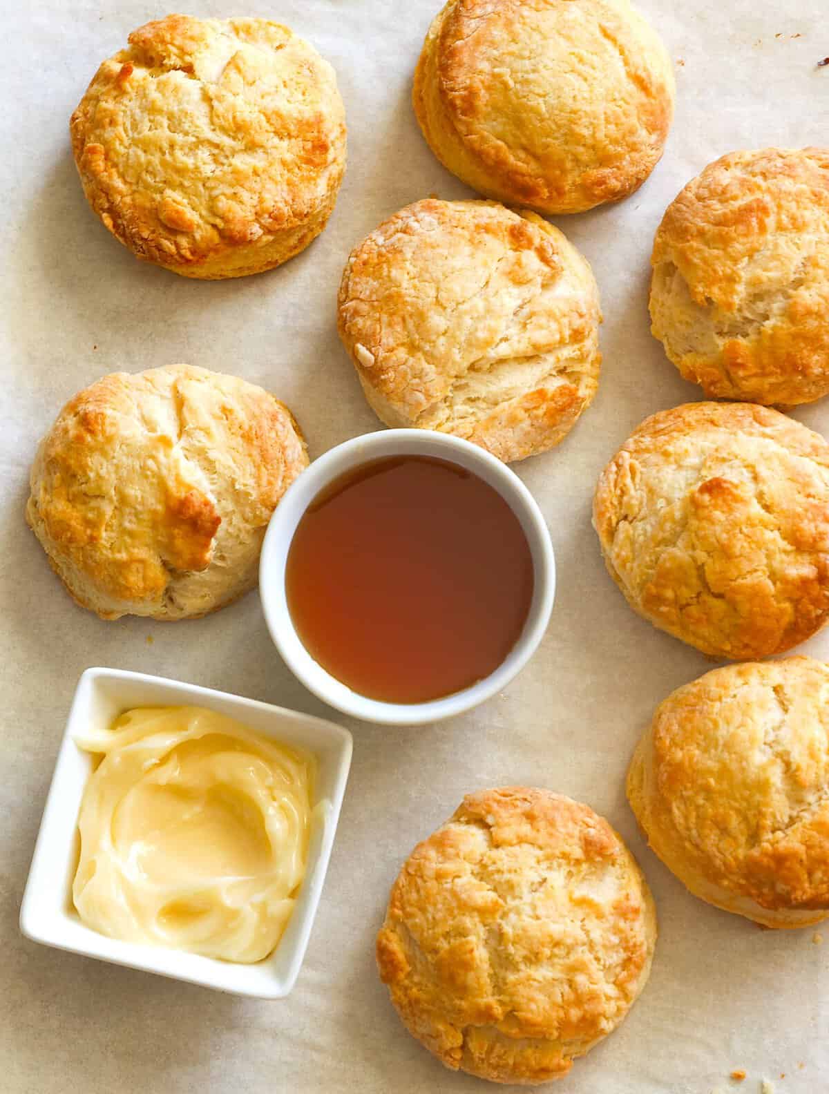 Hot and slightly sweet honey butter biscuits ready to slather with honey butter.