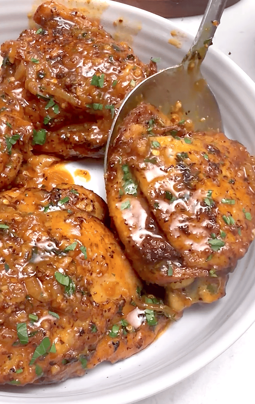 Serving up chicken thighs braised in a delectable honey mustard sauce.