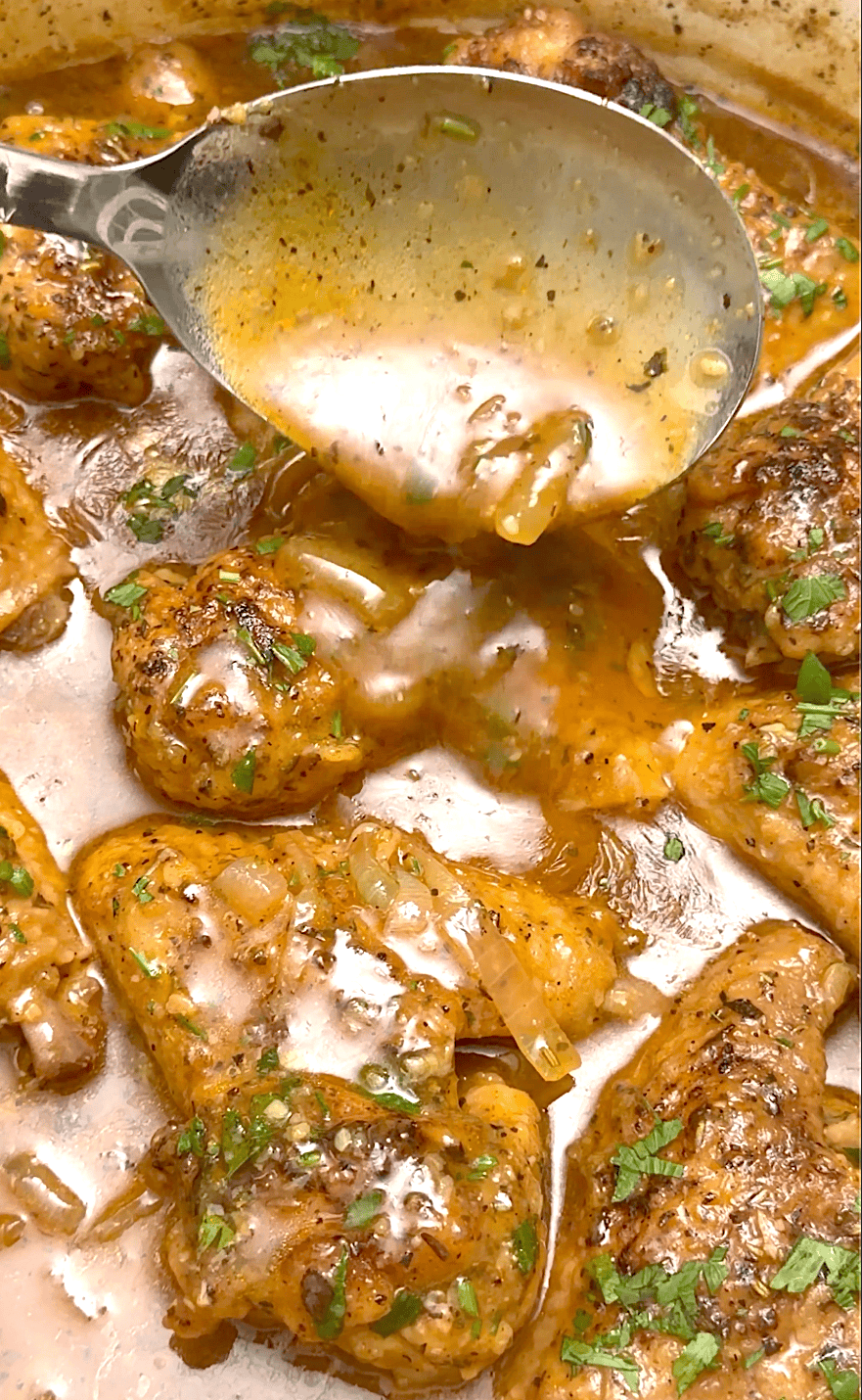 Drizzling the amazing gravy to over chicken wings for an easy and economical dinner.