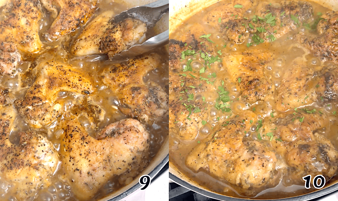 Put the chicken back in the pan, cover, and simmer until tender.