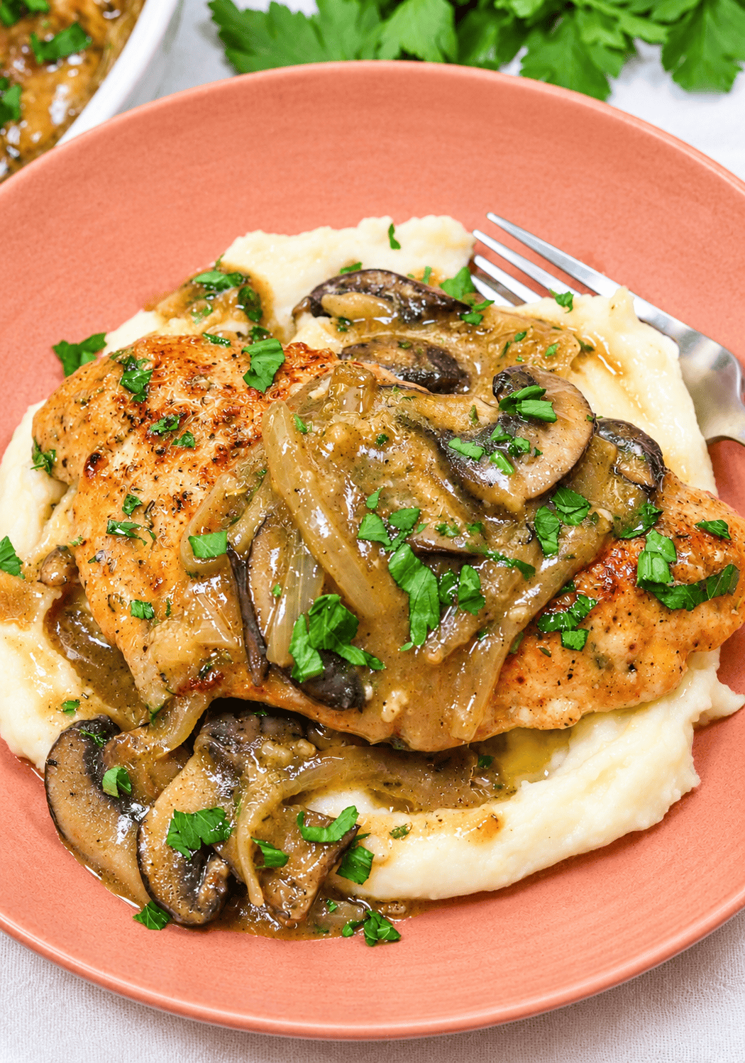 Enjoying turkey breast smothered in a decadent gravy.