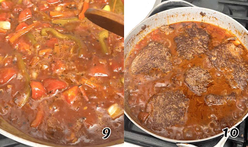 Add the steaks back,, cover, and simmer until tender.