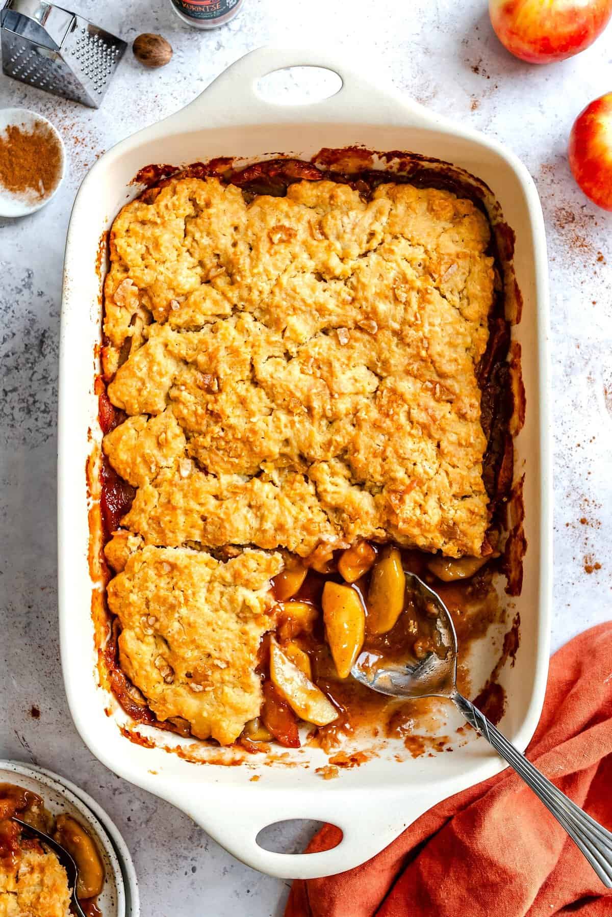 Serving up a freshly baked apple cobbler for fall comfort food.