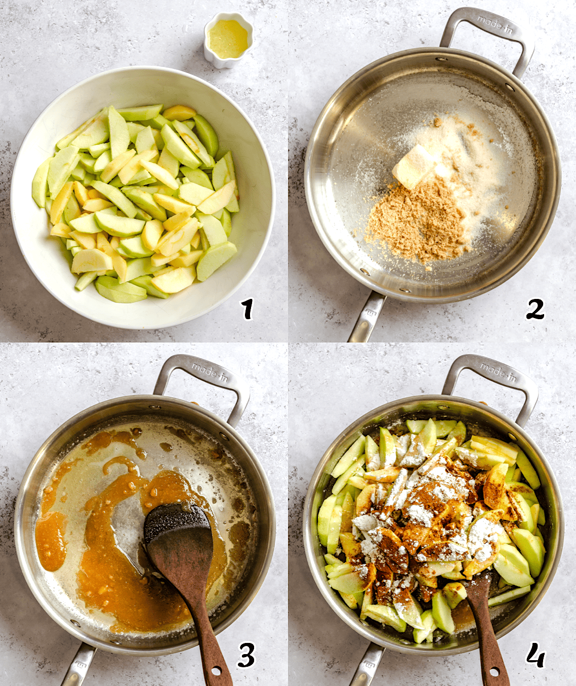 Prep the apples, make the syrup, and stew the filling.