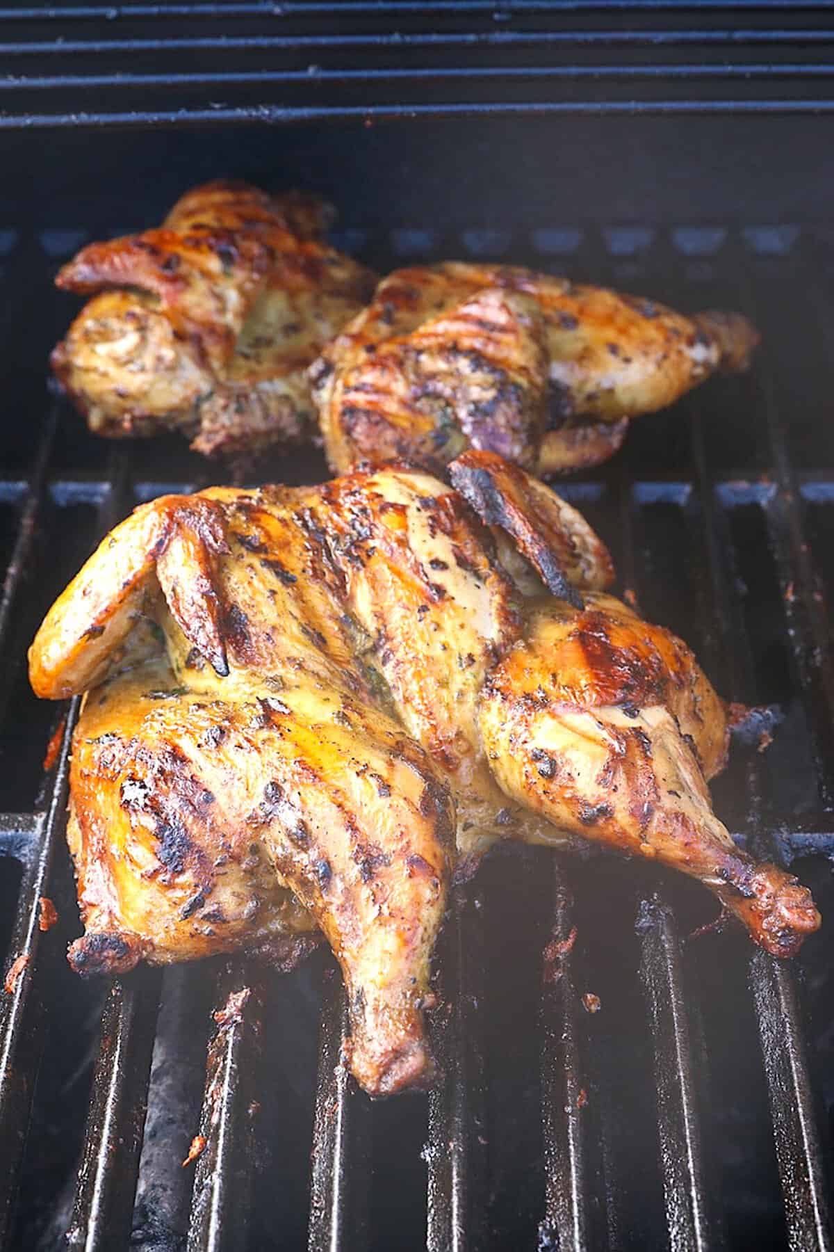 Grilling Cornish hen for an elegant Mother's Day dinner.