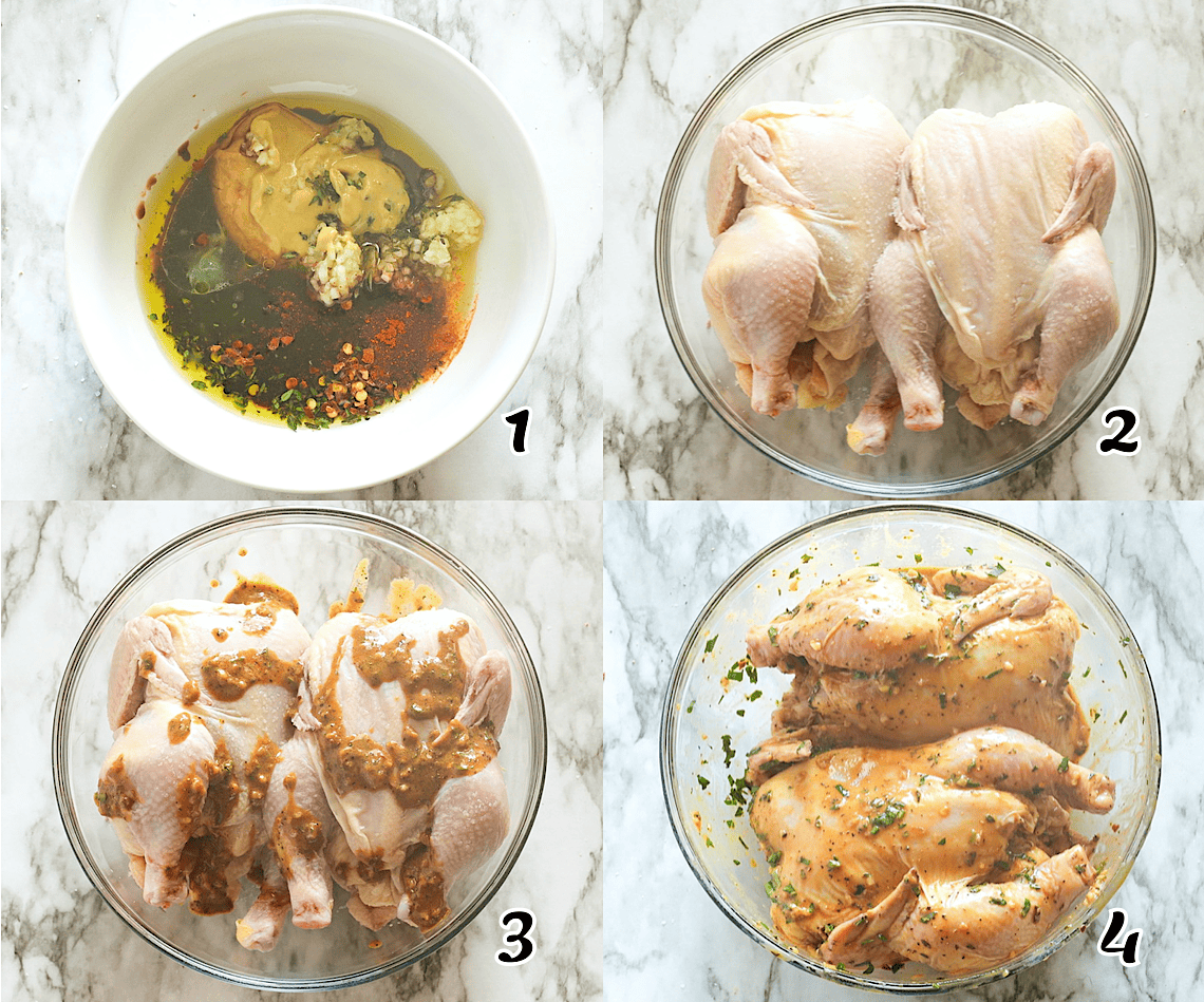Make the marinade, then season and marinate the chicken.