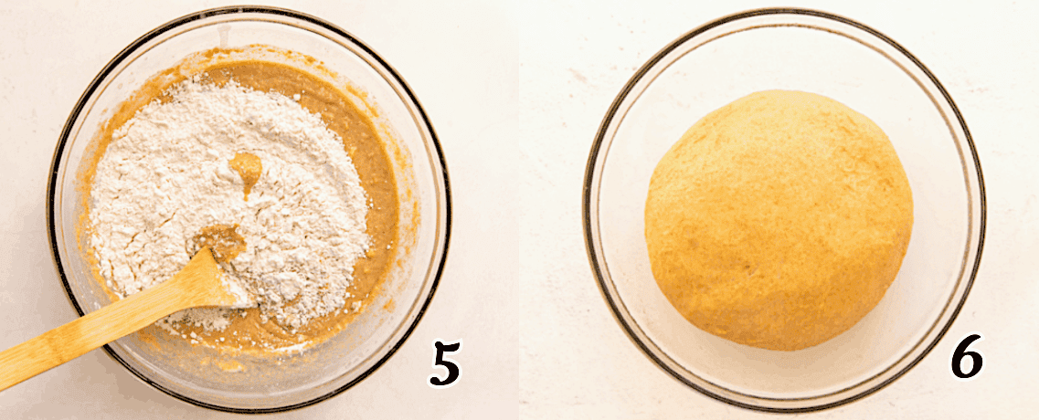 Add the flour and knead the dough.