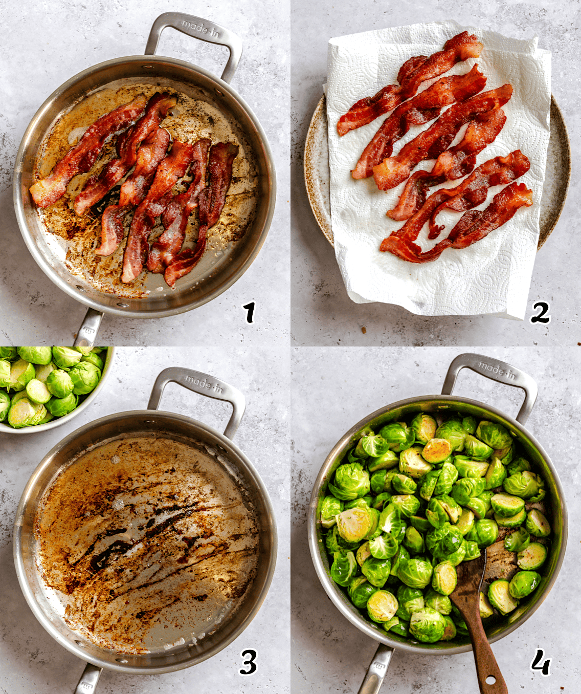Fry the bacon and season the vegetables.