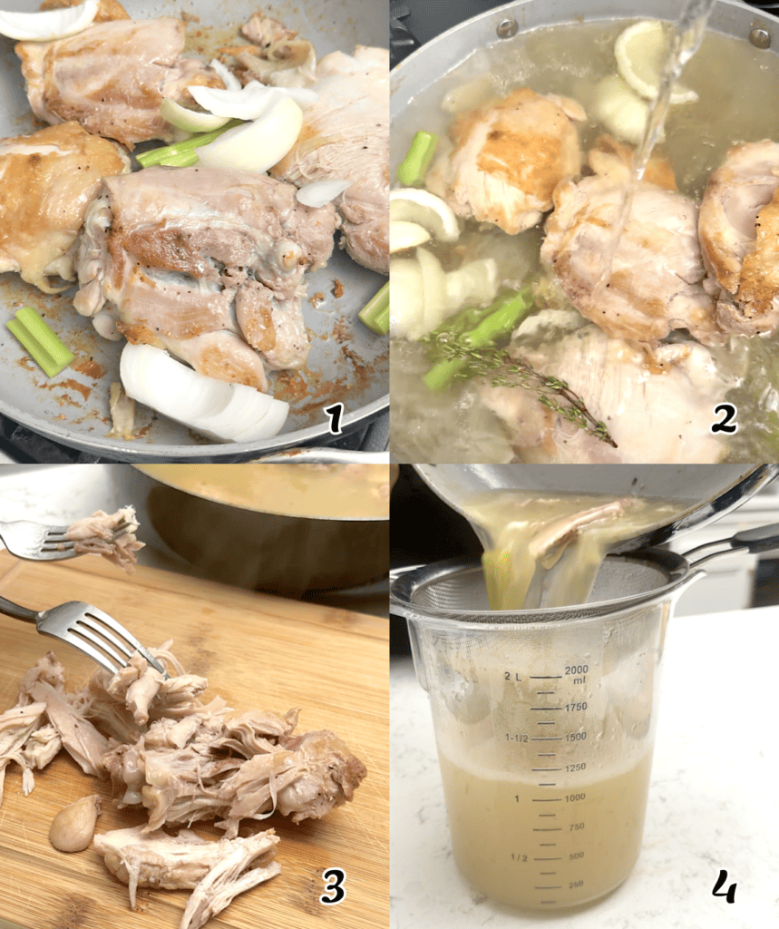 Make the chicken and broth.