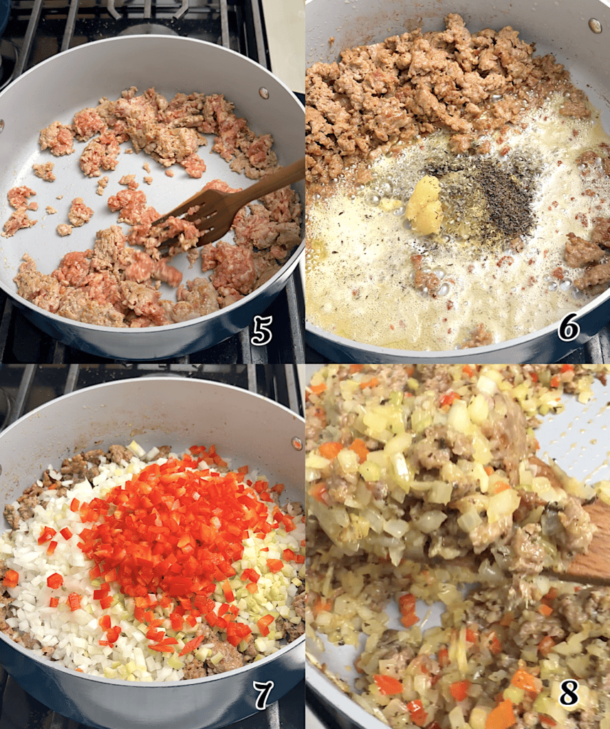 Cook the sausage and veggies.